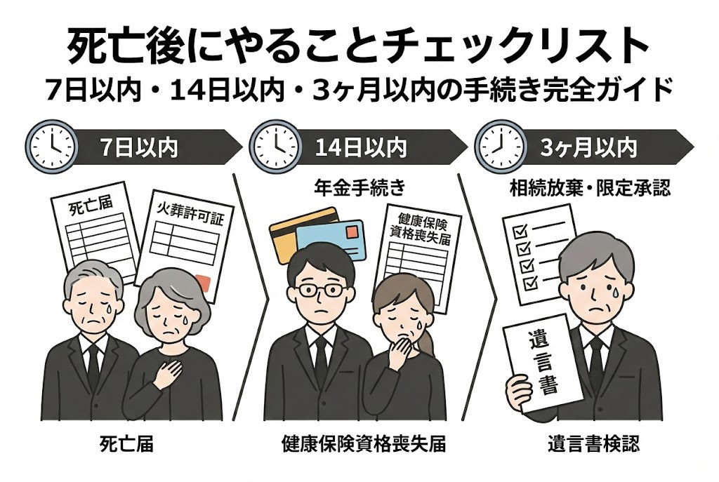 死亡後にやることチェックリスト｜7日以内・14日以内・3ヶ月以内の手続き完全ガイド